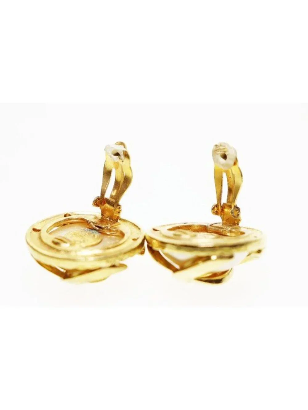 Chanel Vintage Faux Pearl CC Logo Earrings Gold Aa
